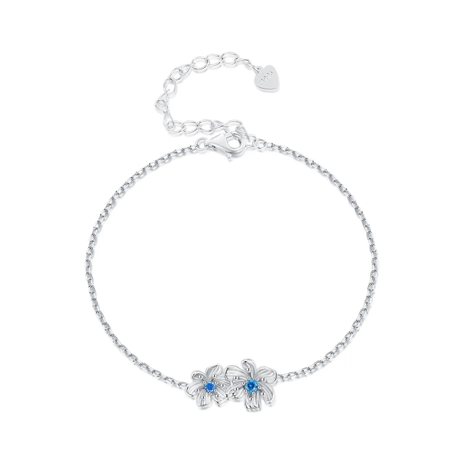 Pandora Style Blue Flower Chain Armbånd - BSB138