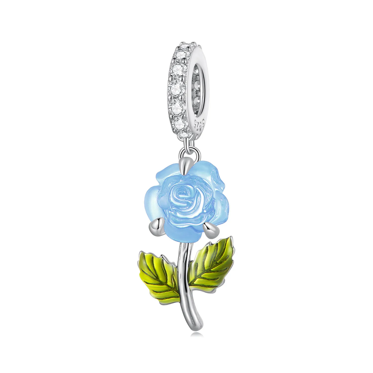 Pandora Style Crystal Rose Dangle - BSC824-BU