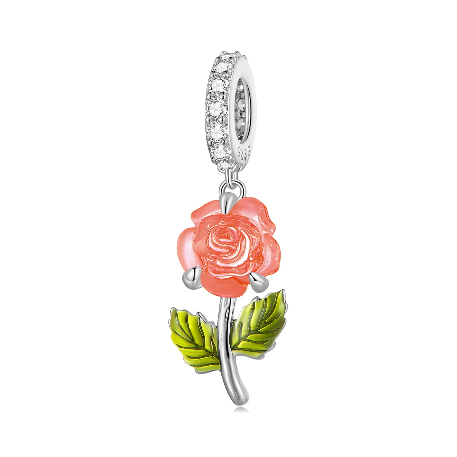 Pandora Style Crystal Rose Dangle - BSC824-OG