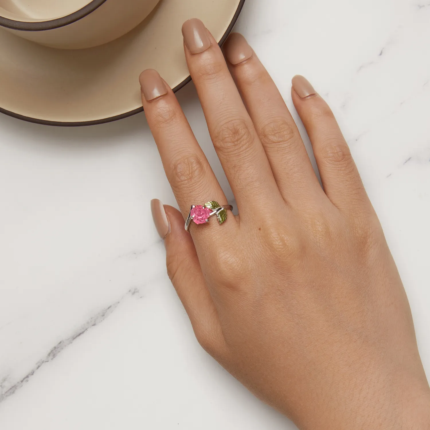 Pandora Style Crystal Rose Åpen Ring - BSR472-PKE