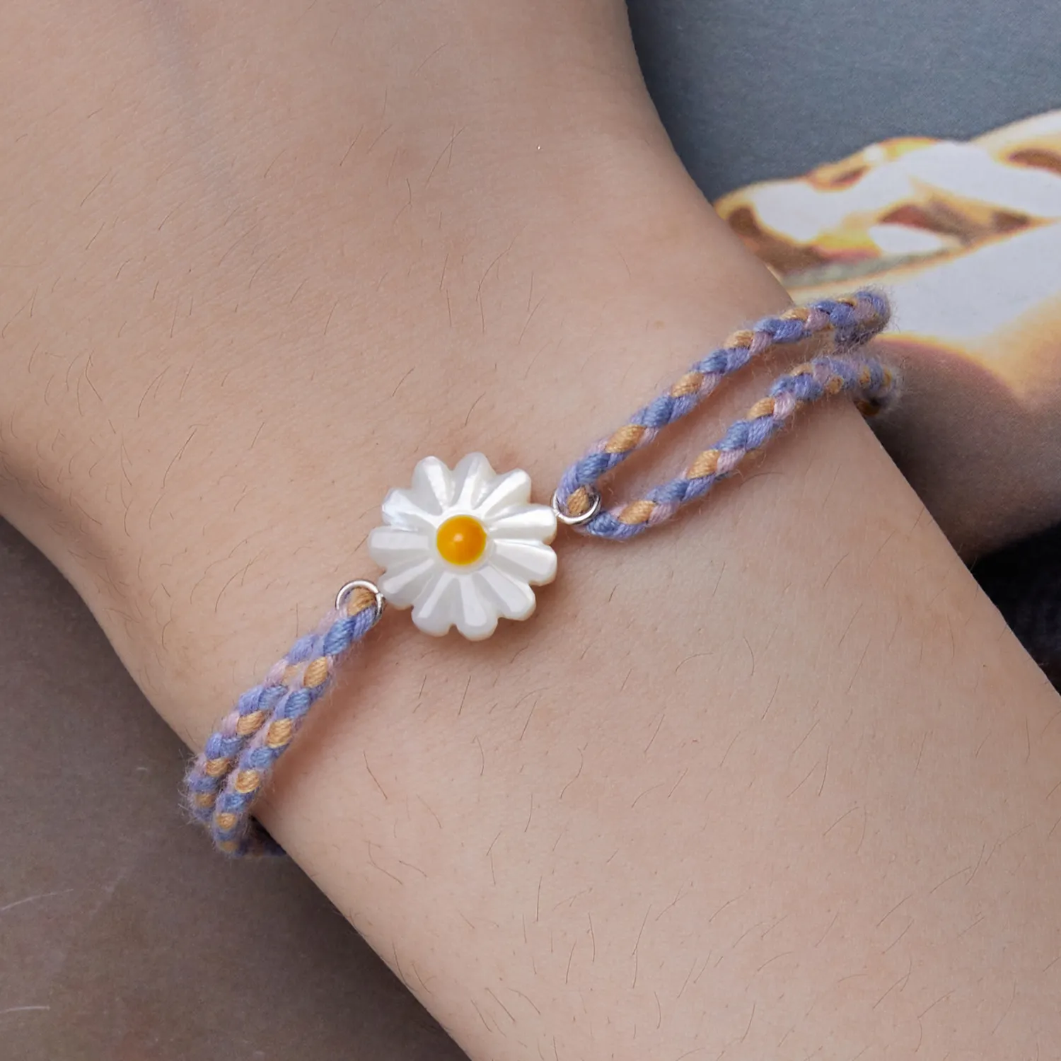 Pandora Style Daisy Cord Armbånd - SCB250