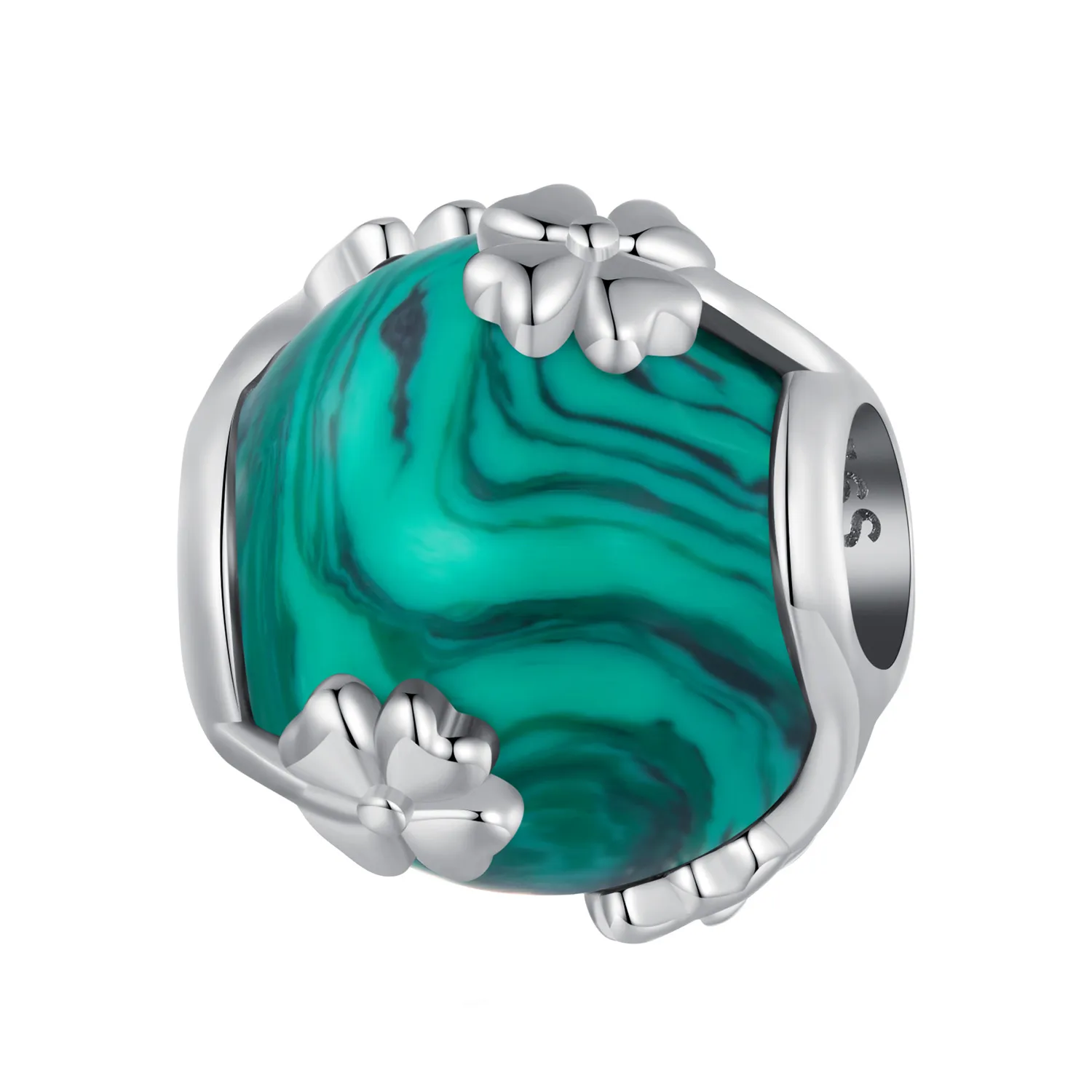 pandora style firkløver malakitt charm scc2489