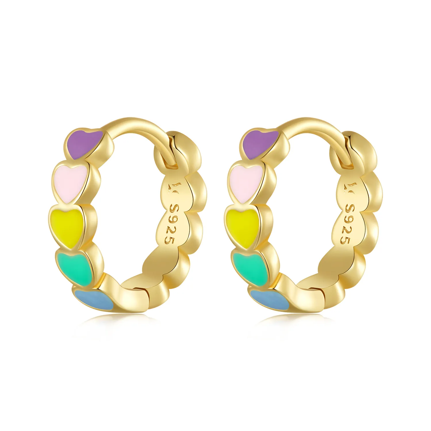 Pandora Style Golden Rainbow Love Hoop øredobber - SCE909-B