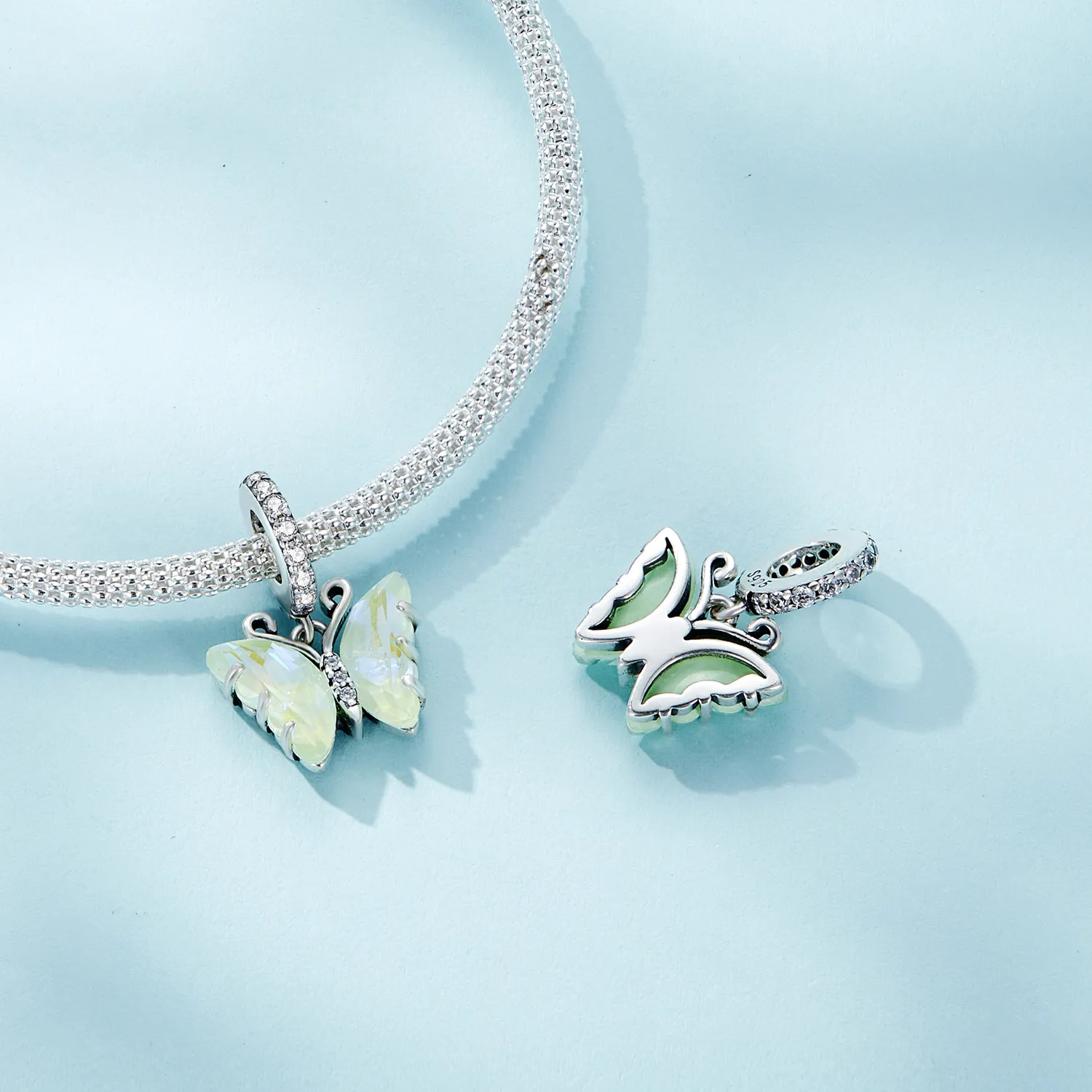 Pandora Style Green Aurora Butterfly Dingle - SCC2305-GN