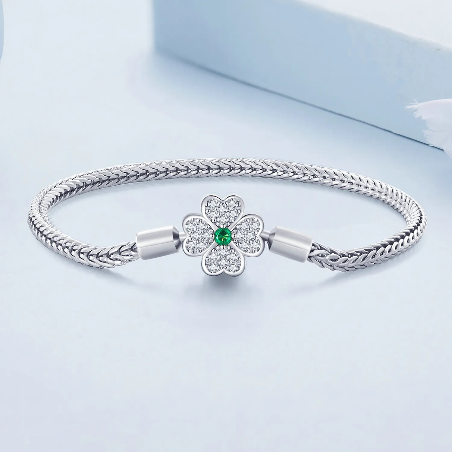 Pandora Style Grønn Zircon Lucky Firkløver Kjede Armbånd - BSB119