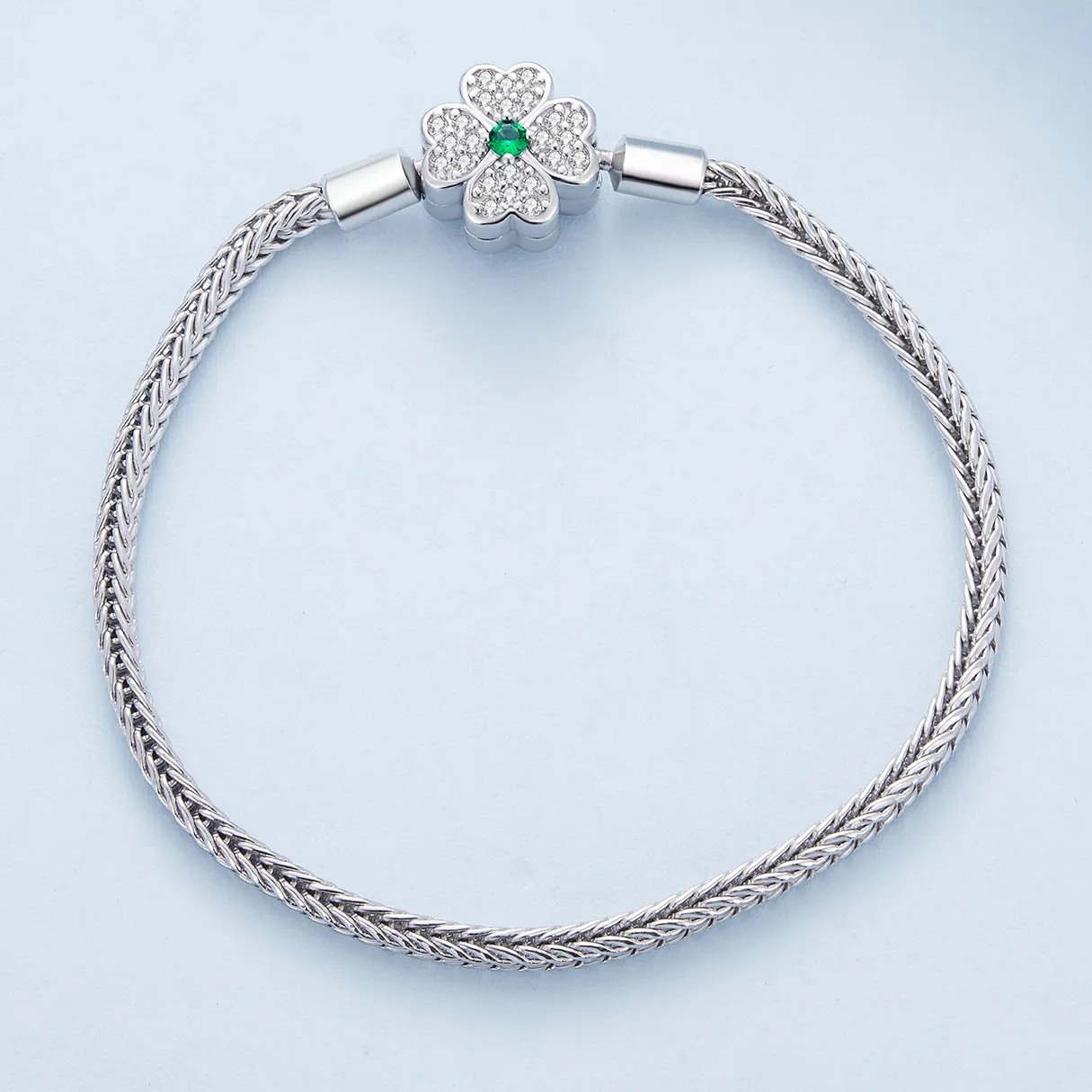 Pandora Style Grønn Zircon Lucky Firkløver Kjede Armbånd - BSB119