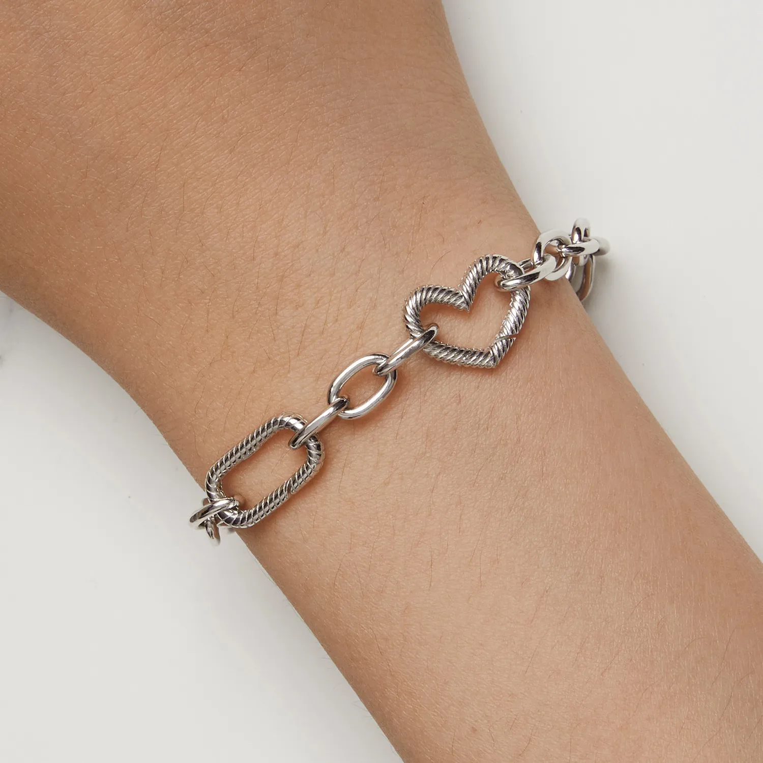 Pandora Style Heart Chain Armbånd - SCB258