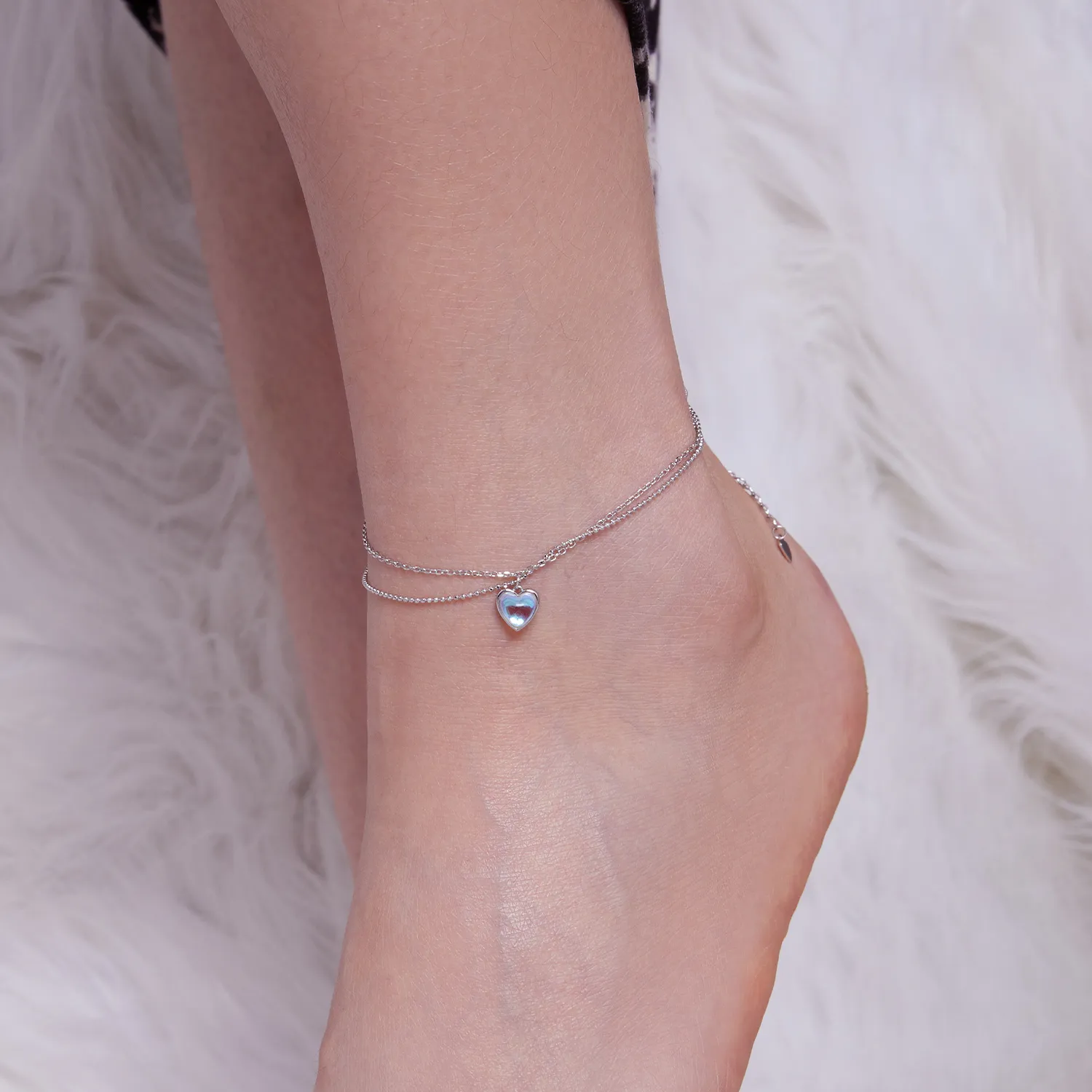 Pandora Style Hjerteformet Dobbel Layer Anklet - SCT024