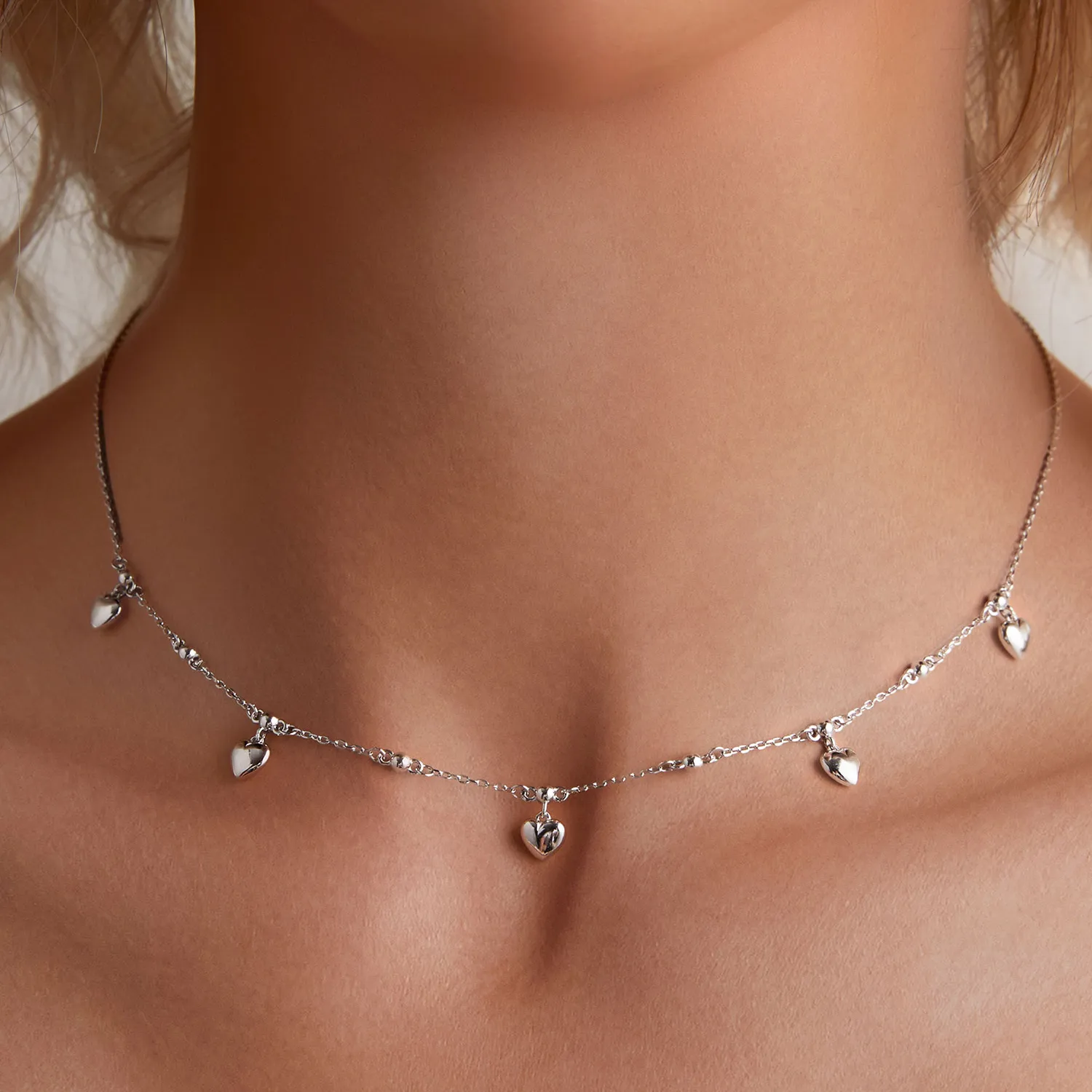 Pandora Style hjerteformet dusk halskjede Choker - BSN359