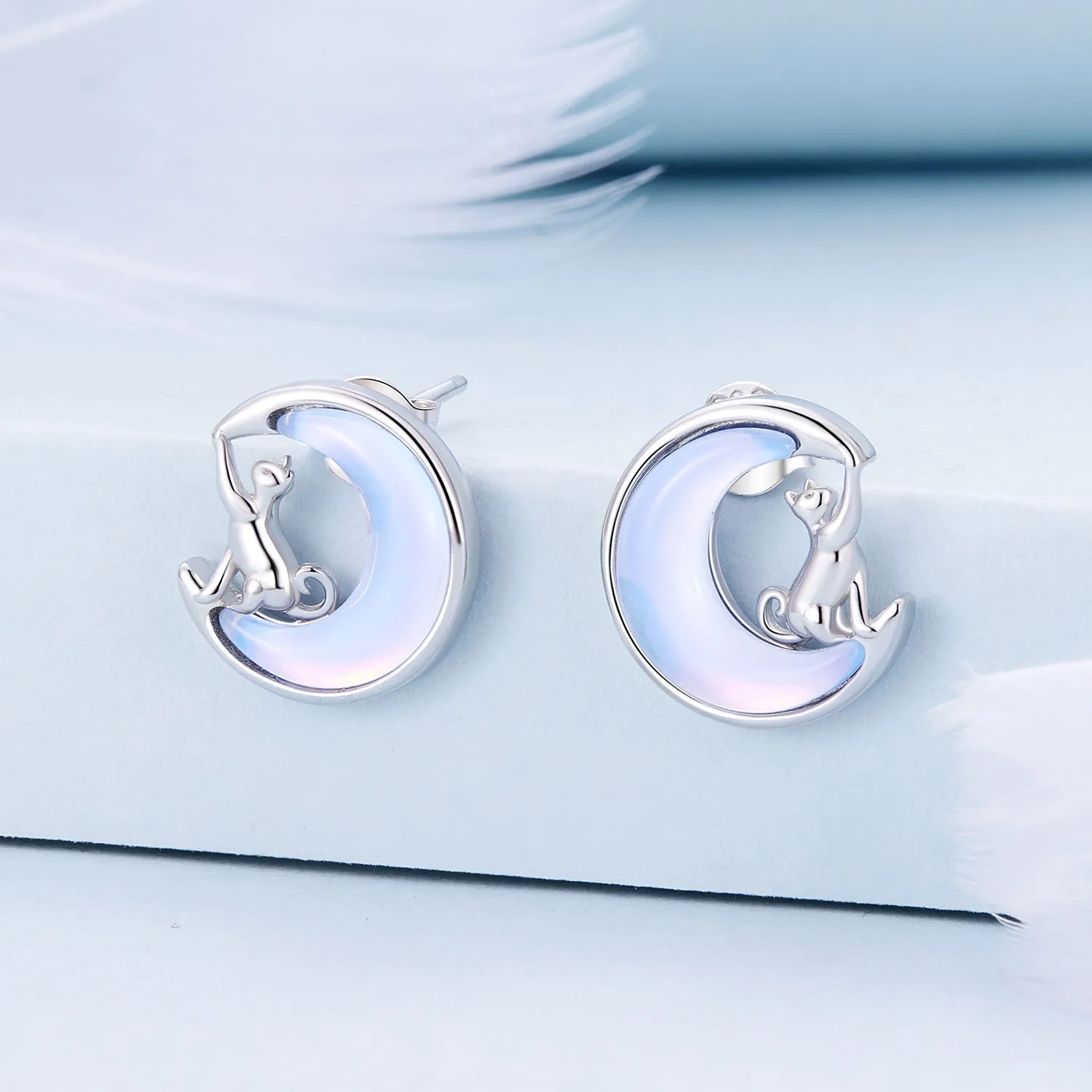 Pandora Style Moon Cat Studs øredobber - BSE913