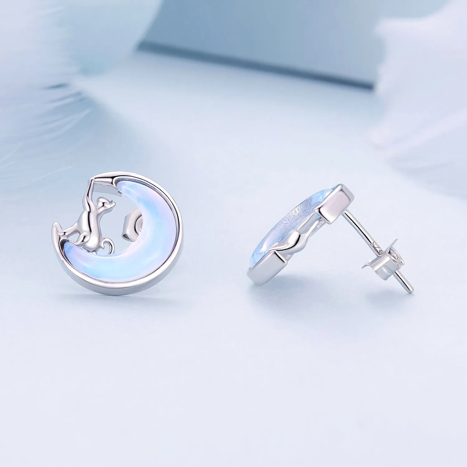 Pandora Style Moon Cat Studs øredobber - BSE913