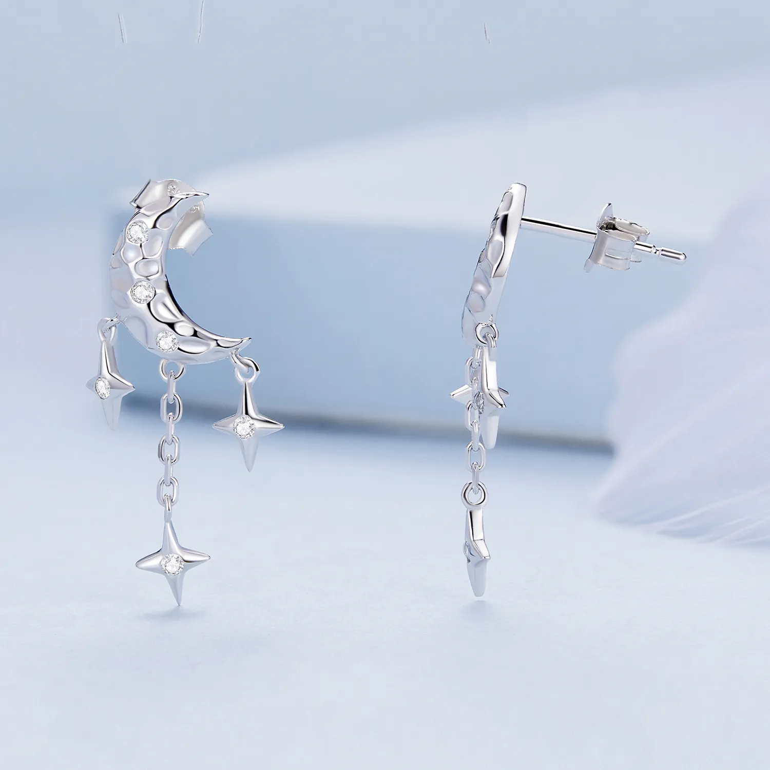 Pandora Style Moon Tassel Studs Earrings - BSE858