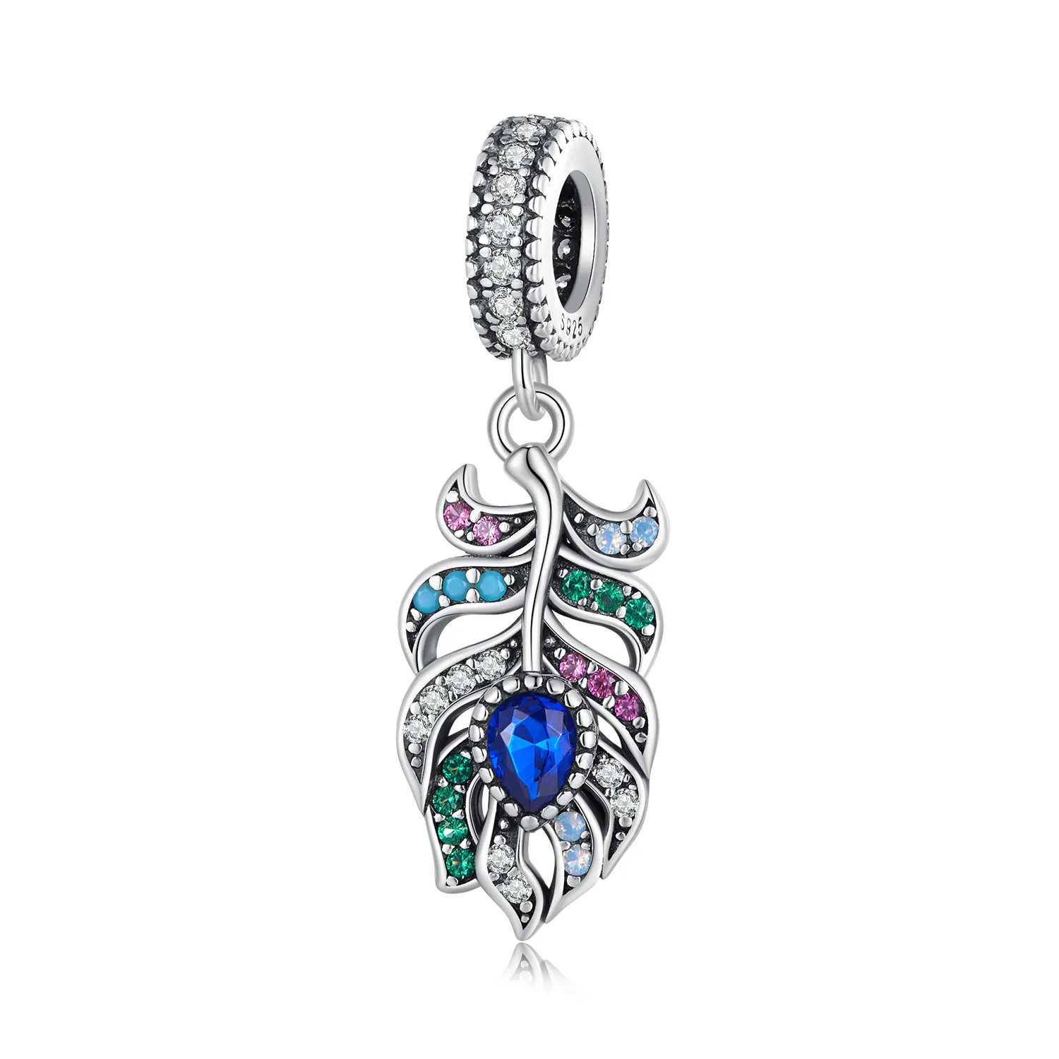 Pandora Style Peacock Feather Dingle - SCC2590