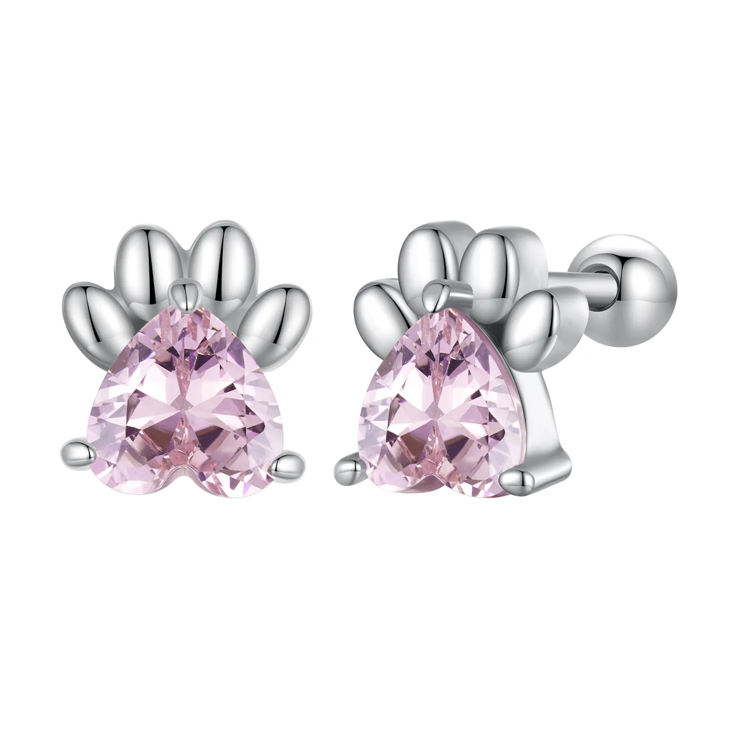 Pandora Style Pink Dog Paws Studs øredobber - SCE1574