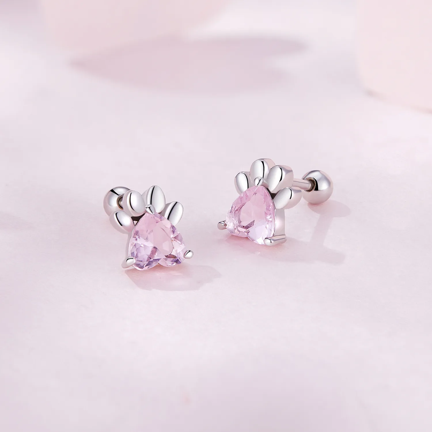 Pandora Style Pink Dog Paws Studs øredobber - SCE1574