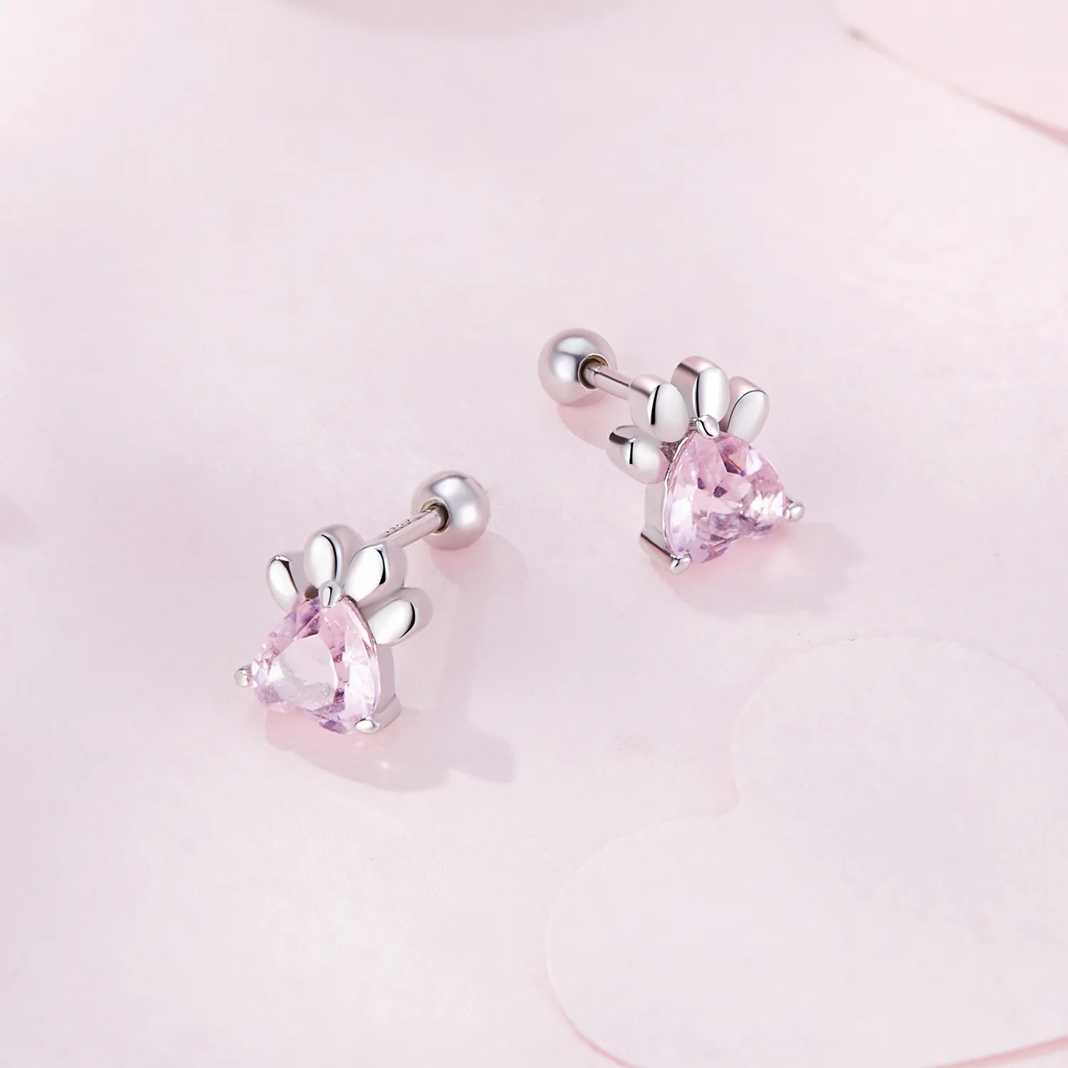 Pandora Style Pink Dog Paws Studs øredobber - SCE1574