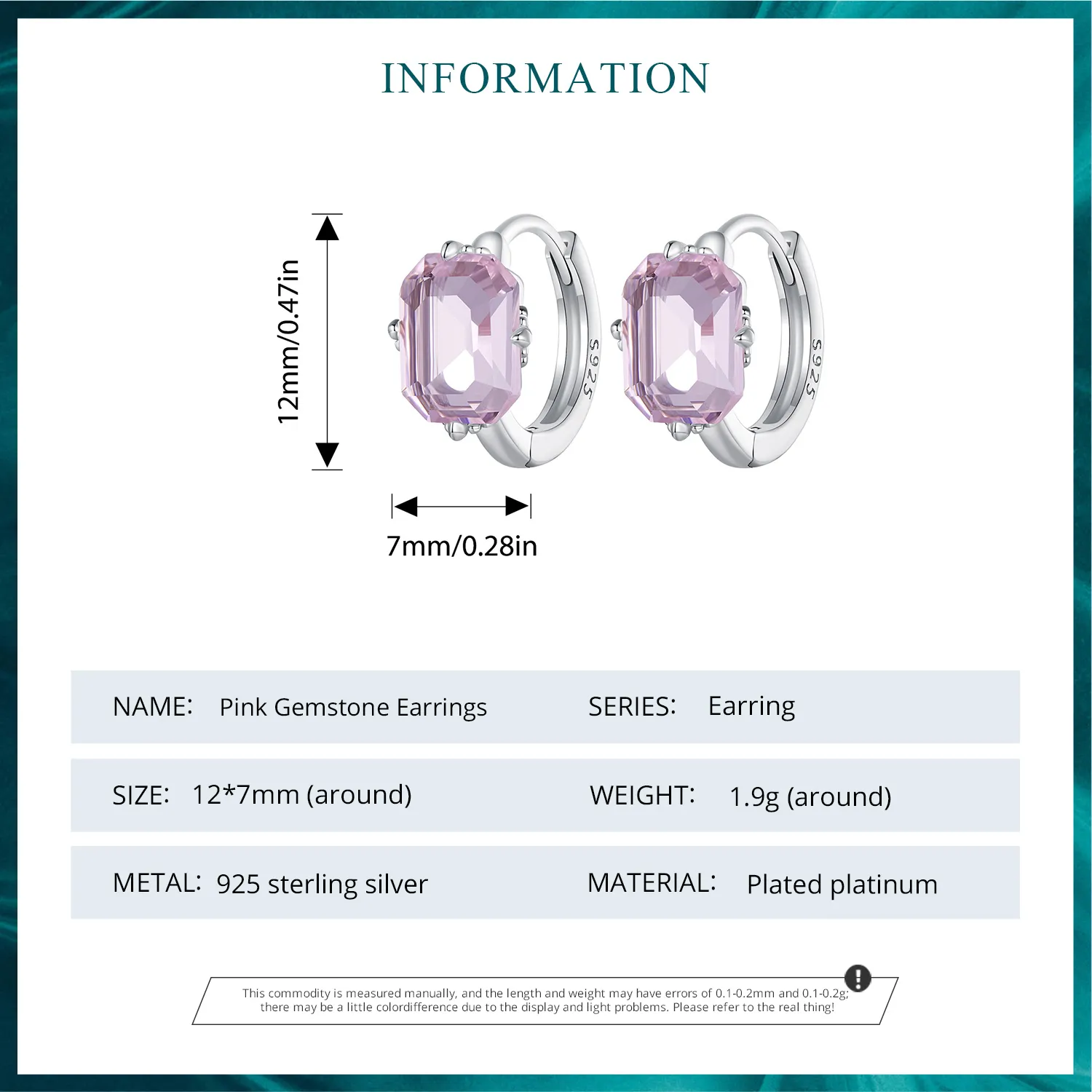 Pandora Style Pink Gem Hoop øredobber - BSE889