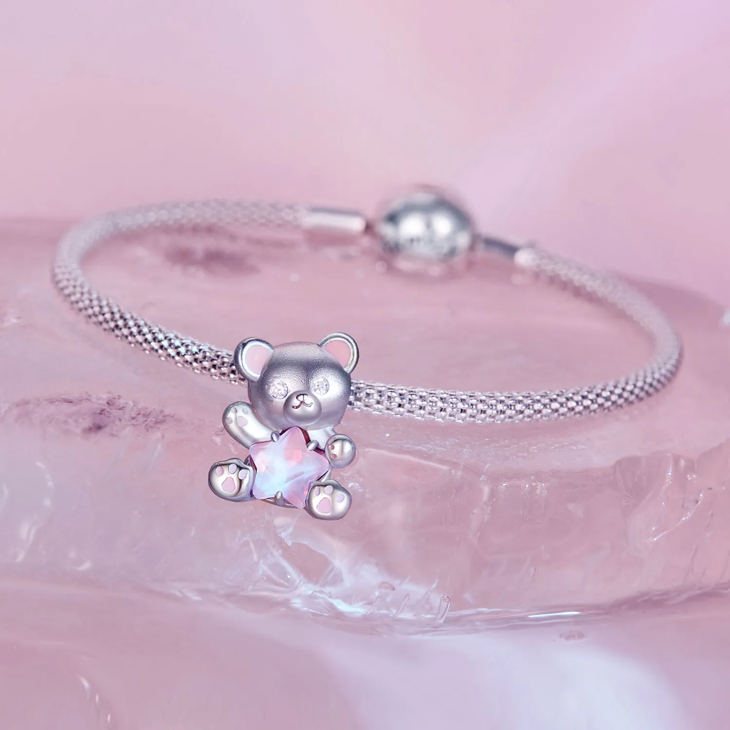 Pandora Style Pink Star Bear Charm - SCC2638