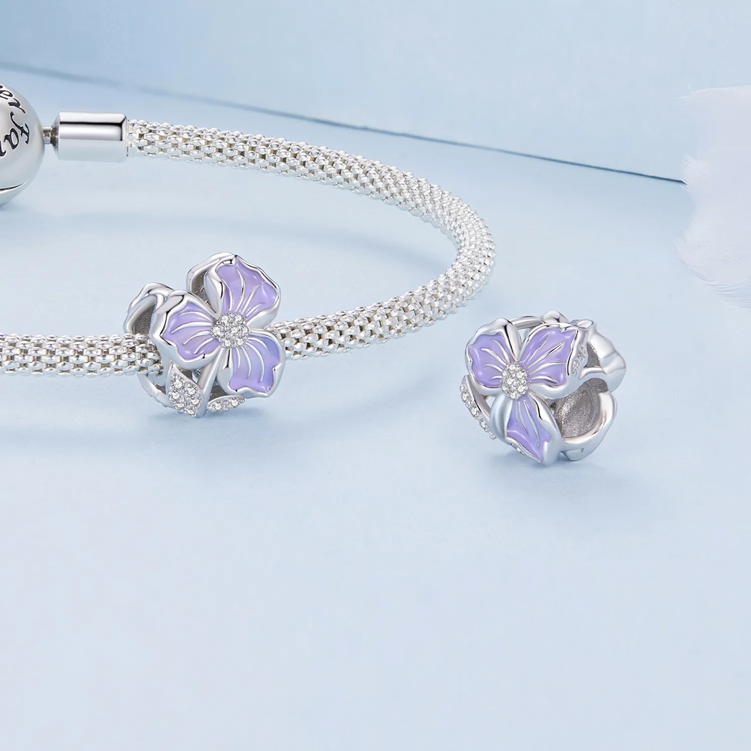 Pandora Style Purple Flower Charm - BSC890