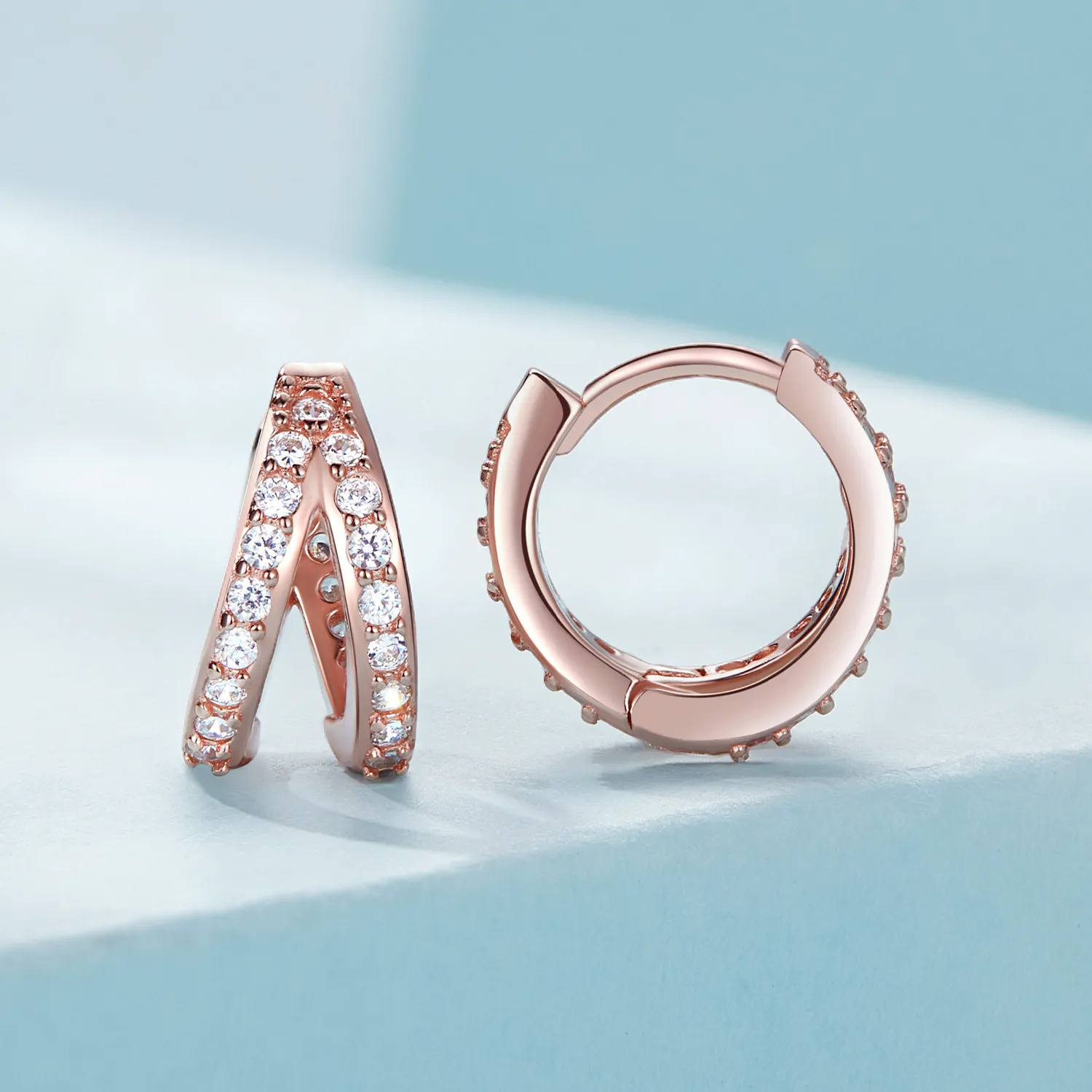 Pandora Style Rose Gold Moderne Hoop øredobber - SCE1187-C