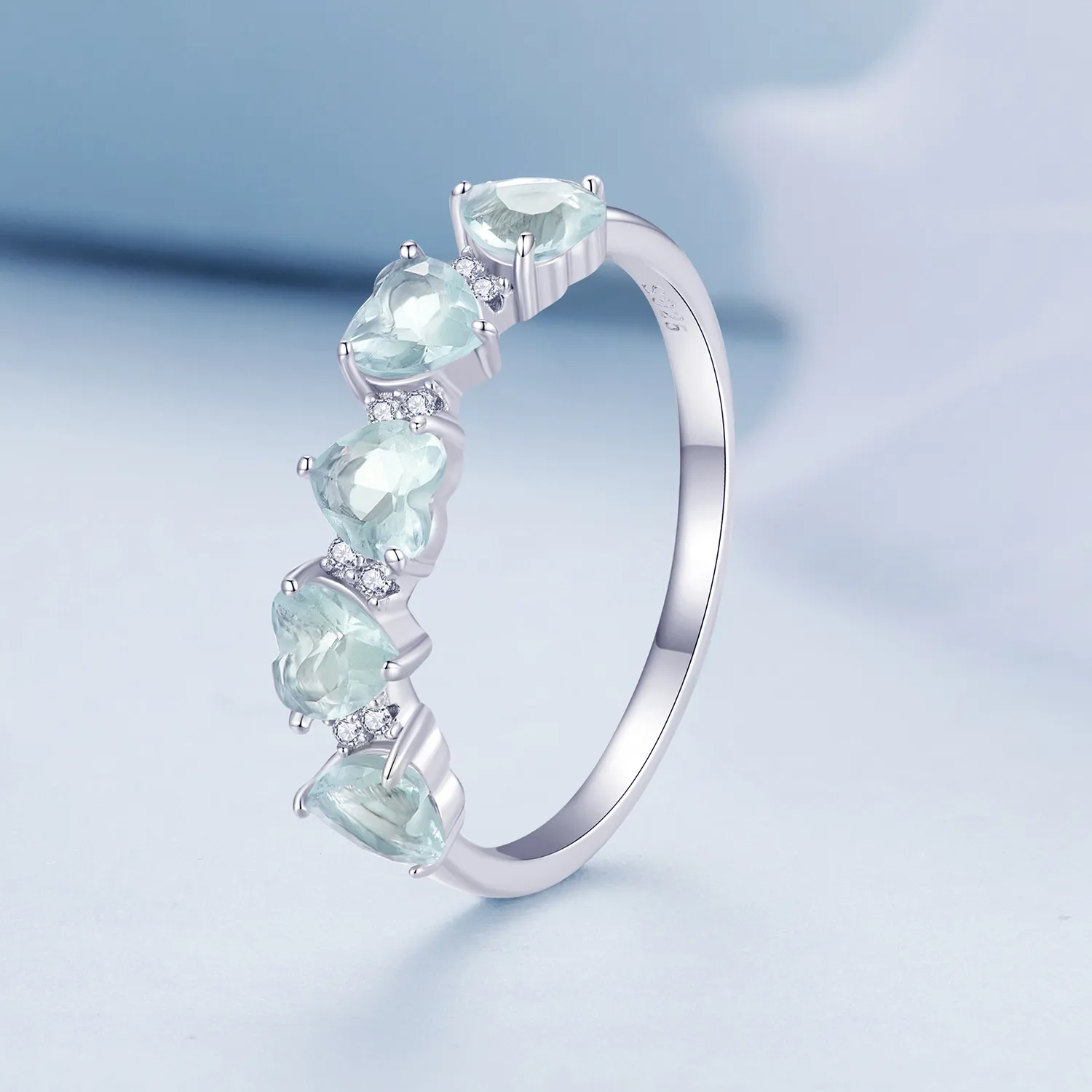 Pandora Style Sea Blue Heart Ring - BSR406