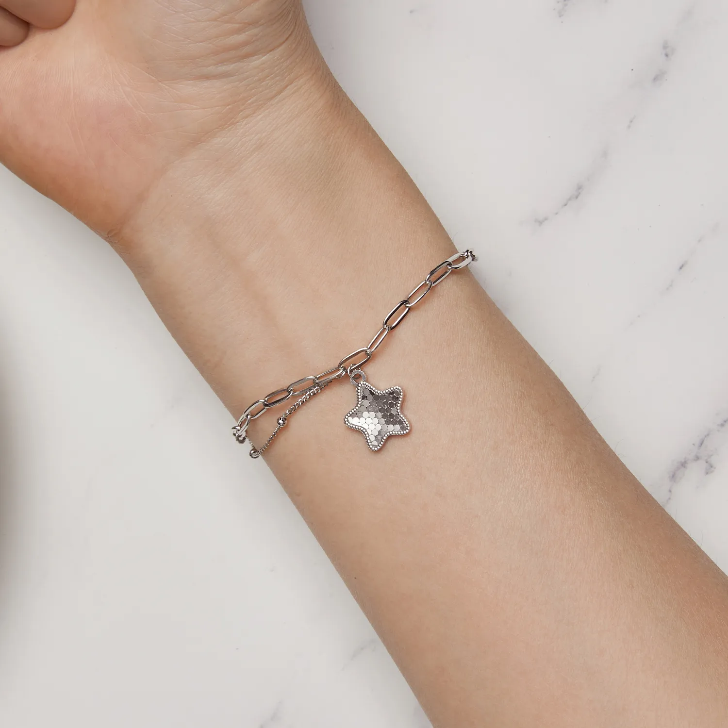 Pandora Style Shining Star Chain Armbånd - BSB137