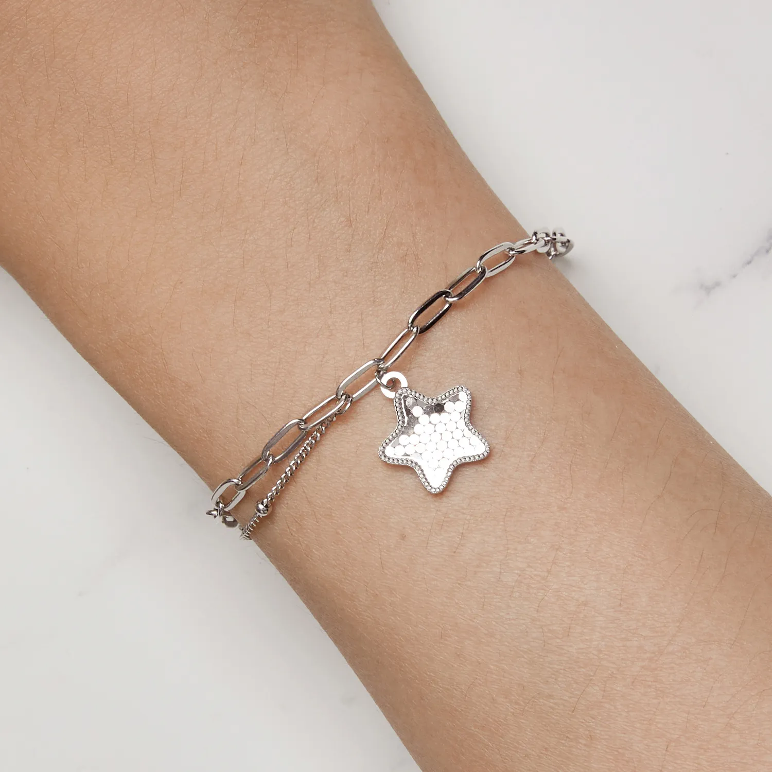 Pandora Style Shining Star Chain Armbånd - BSB137