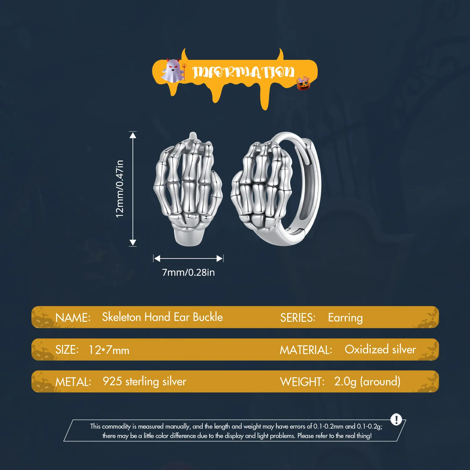 Pandora Style Skeleton Hand Hoop øredobber - SCE1641