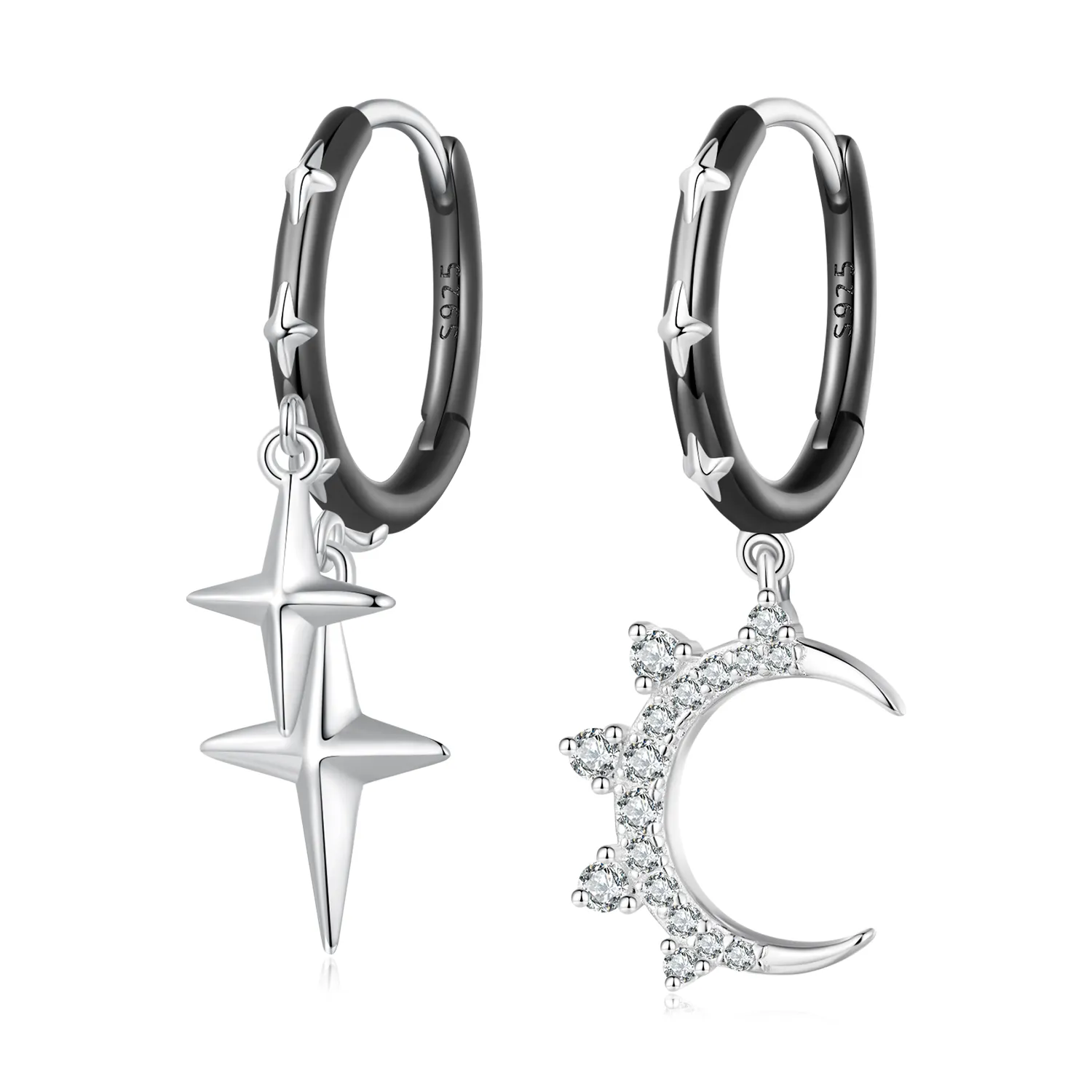 pandora style stars and moon shine hoop øredobber bse805