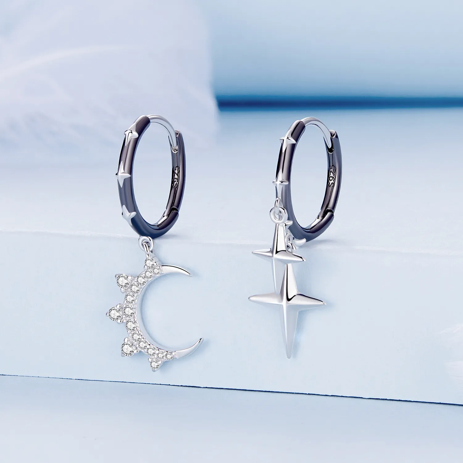 Pandora Style Stars and Moon Shine Hoop øredobber - BSE805