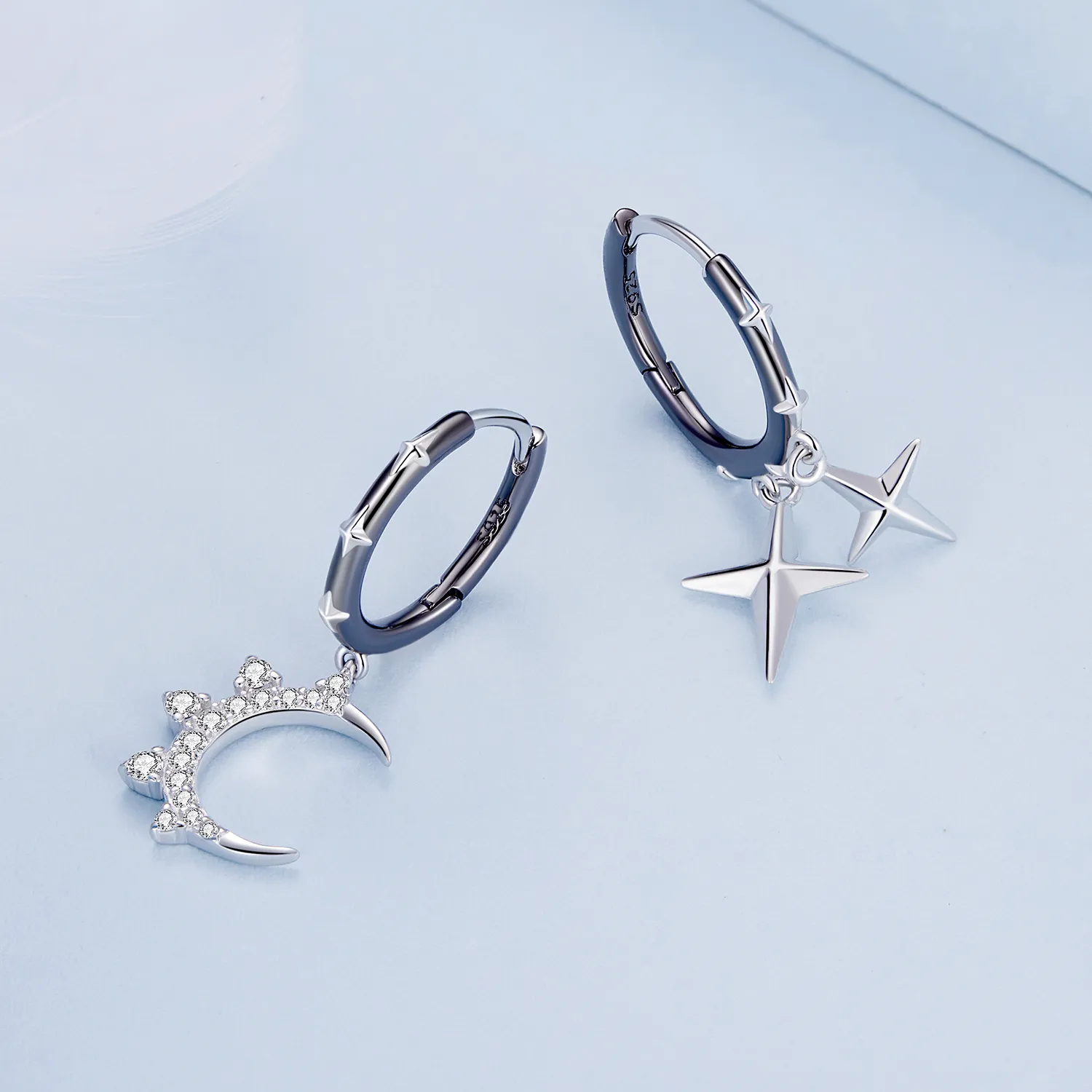 Pandora Style Stars and Moon Shine Hoop øredobber - BSE805