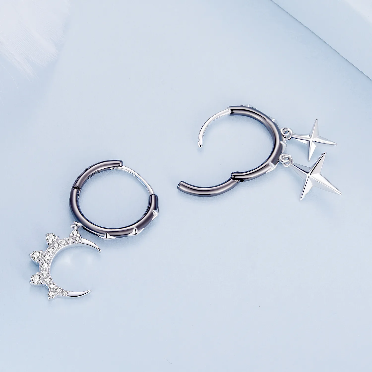 Pandora Style Stars and Moon Shine Hoop øredobber - BSE805