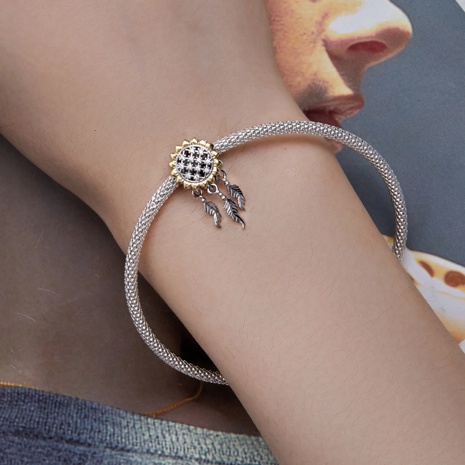 Pandora Style Sunflower Dream Catcher Charm - BSC820