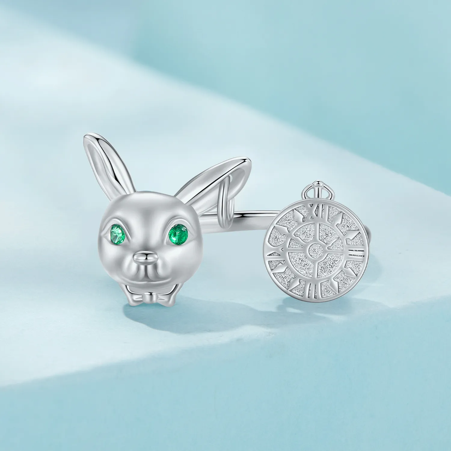 Pandora Style White Rabbit Clock Ring - SCR948-E