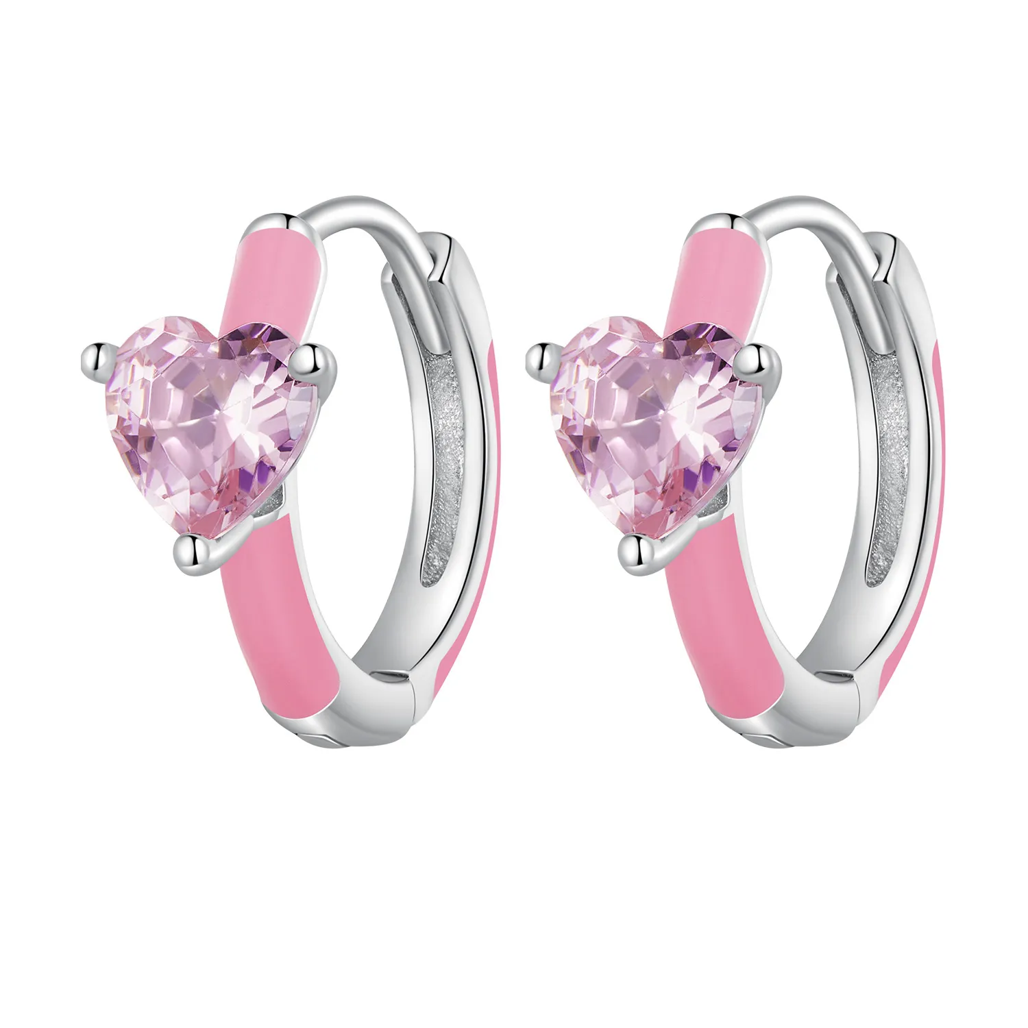 Pandora Style Pink Heart-Shaped Hoop Earrings - BSE813