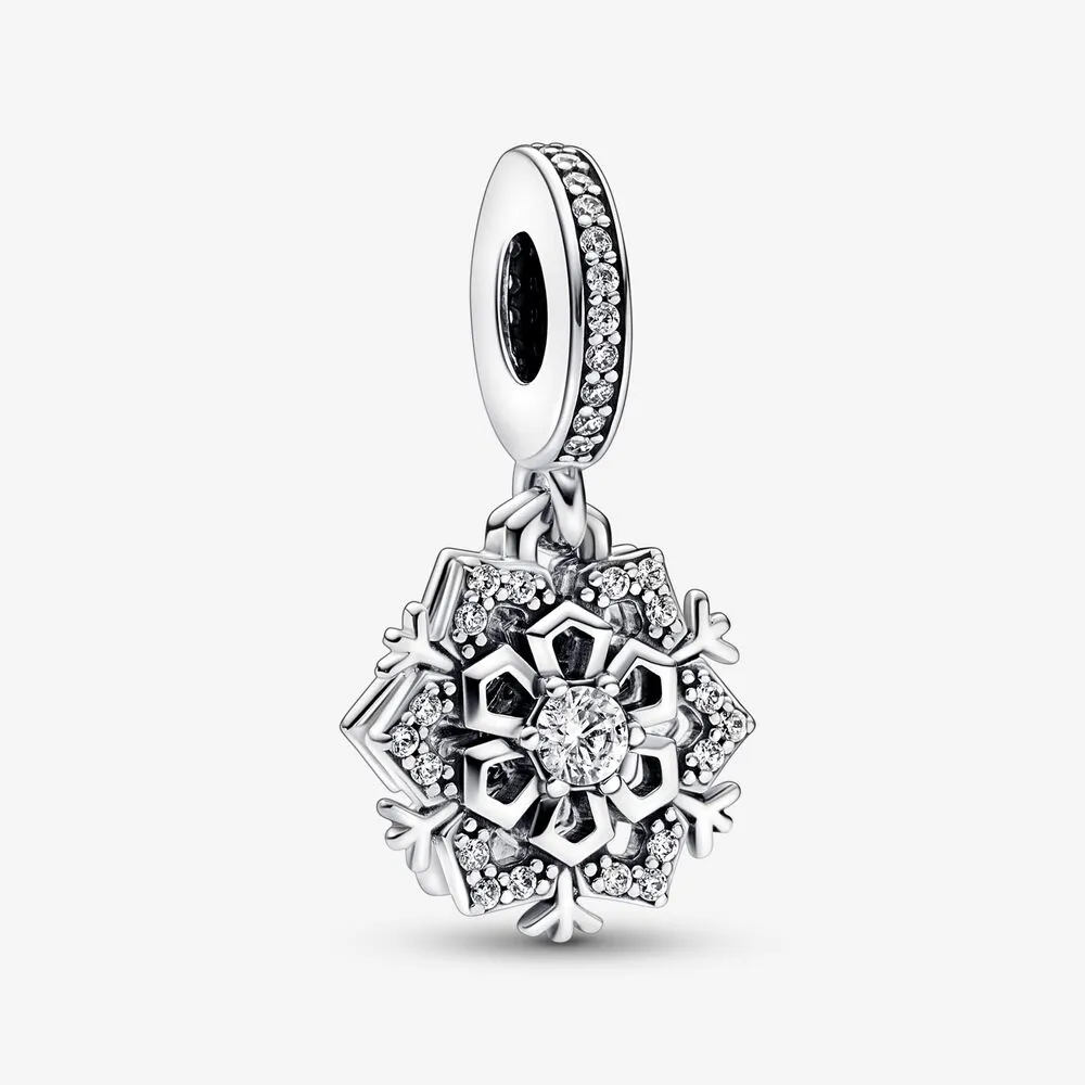 pandora funklende snøfnugg dobbel hengende charm 792355c01