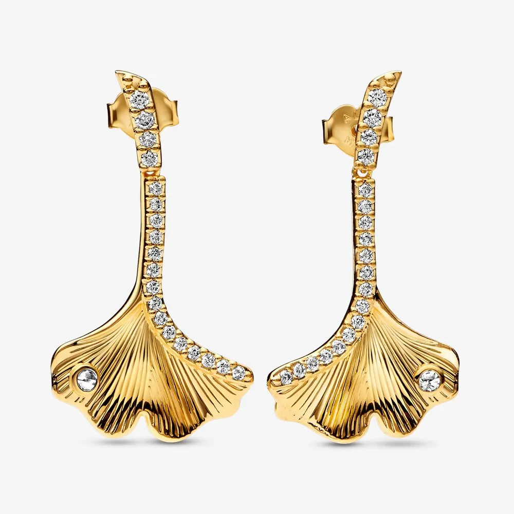 Pandora Ginkgo 14k gold-plated drop earrings with clear cubic zirconia - 262440C01