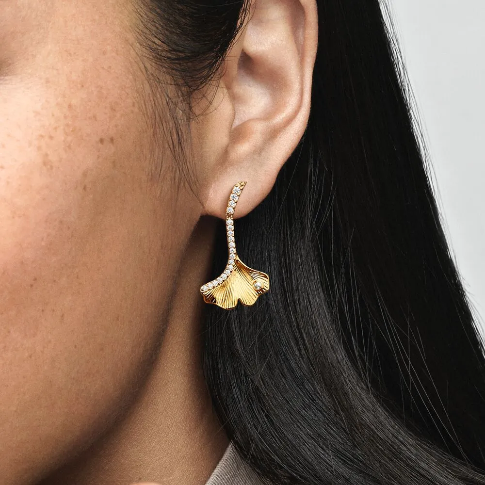 Pandora Ginkgo 14k gold-plated drop earrings with clear cubic zirconia - 262440C01