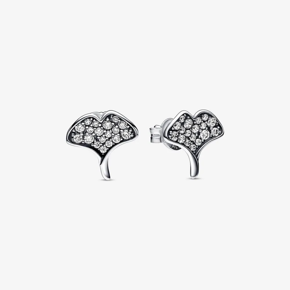 pandora ginkgo sterling silver stud earrings with clear cubic zirconia 292439c01