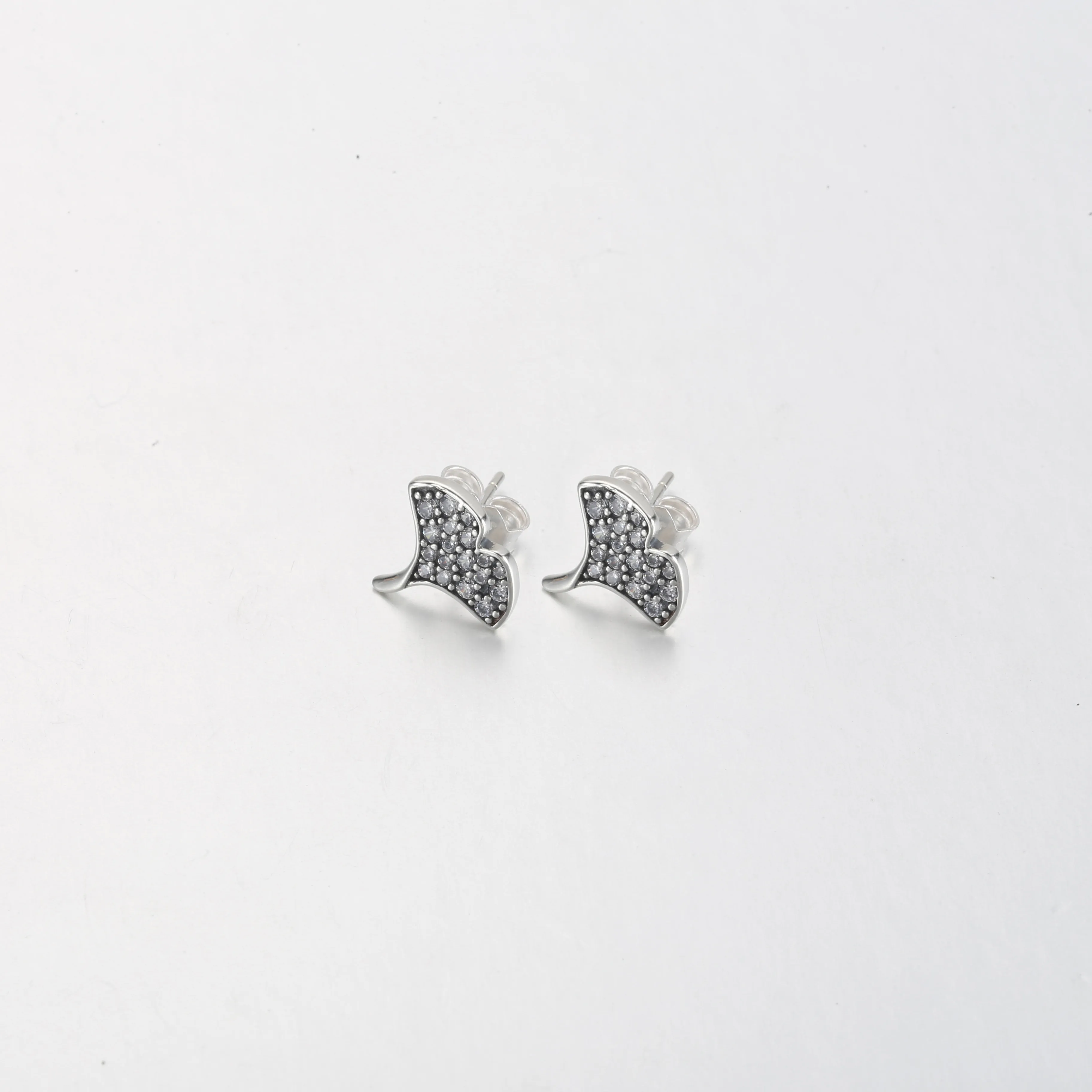 Pandora Ginkgo sterling silver stud earrings with clear cubic zirconia - 292439C01