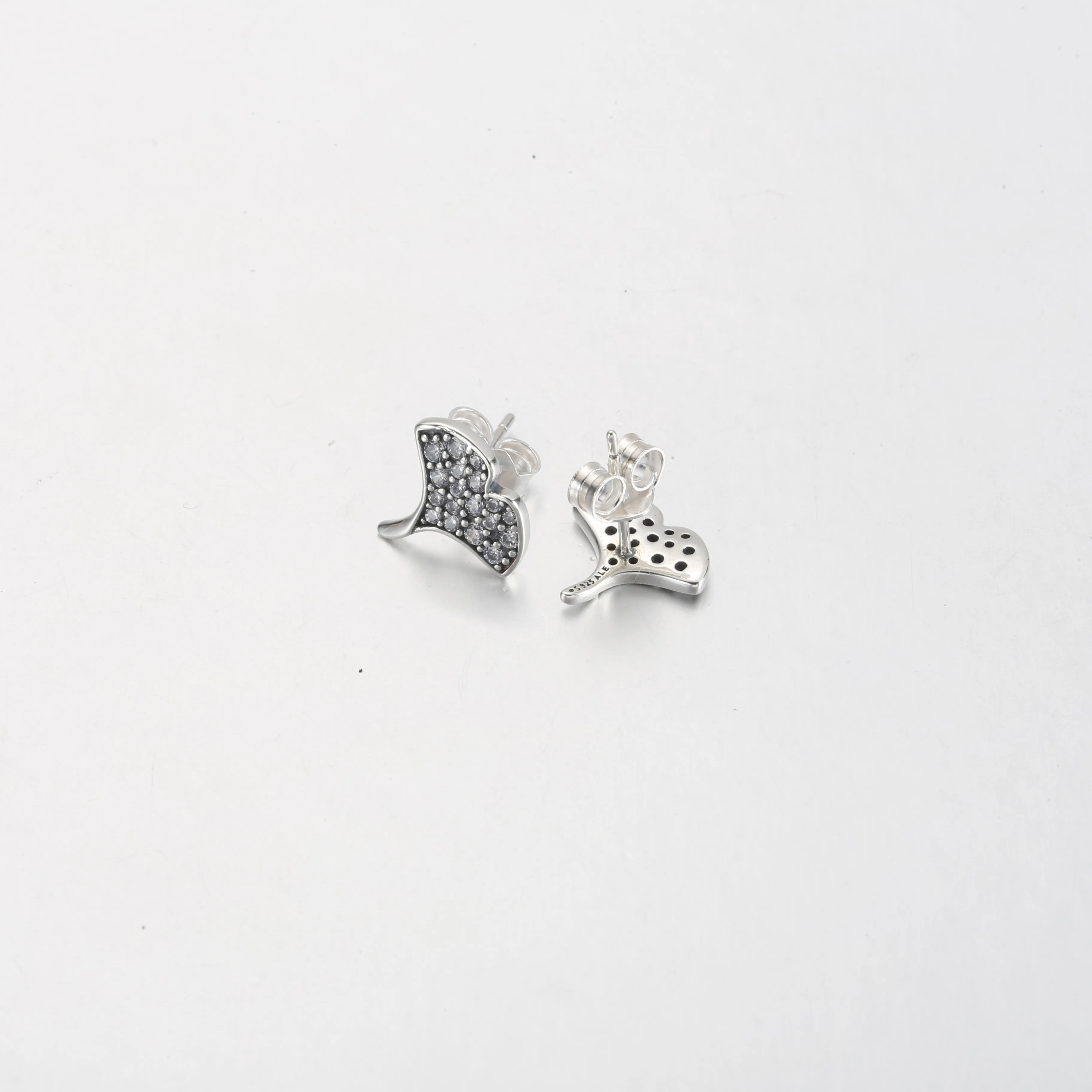 Pandora Ginkgo sterling silver stud earrings with clear cubic zirconia - 292439C01