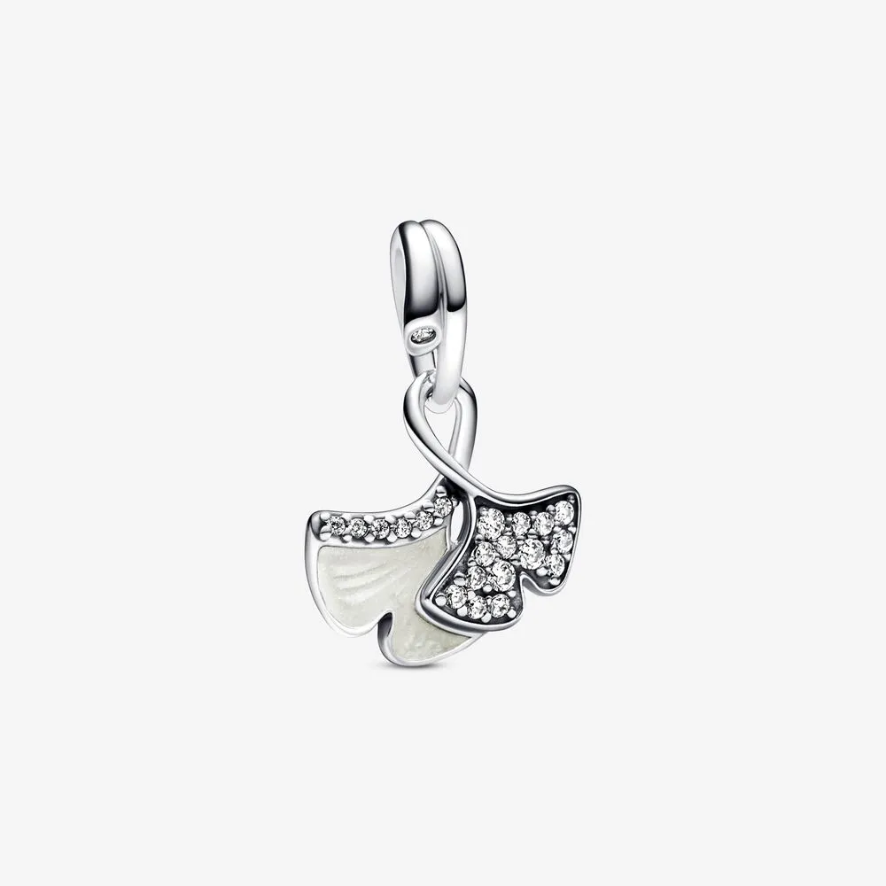 Pandora Ginkgo sterling sølv dingler med klar cubic zirconia og perlemorsk emalje - 792429C01