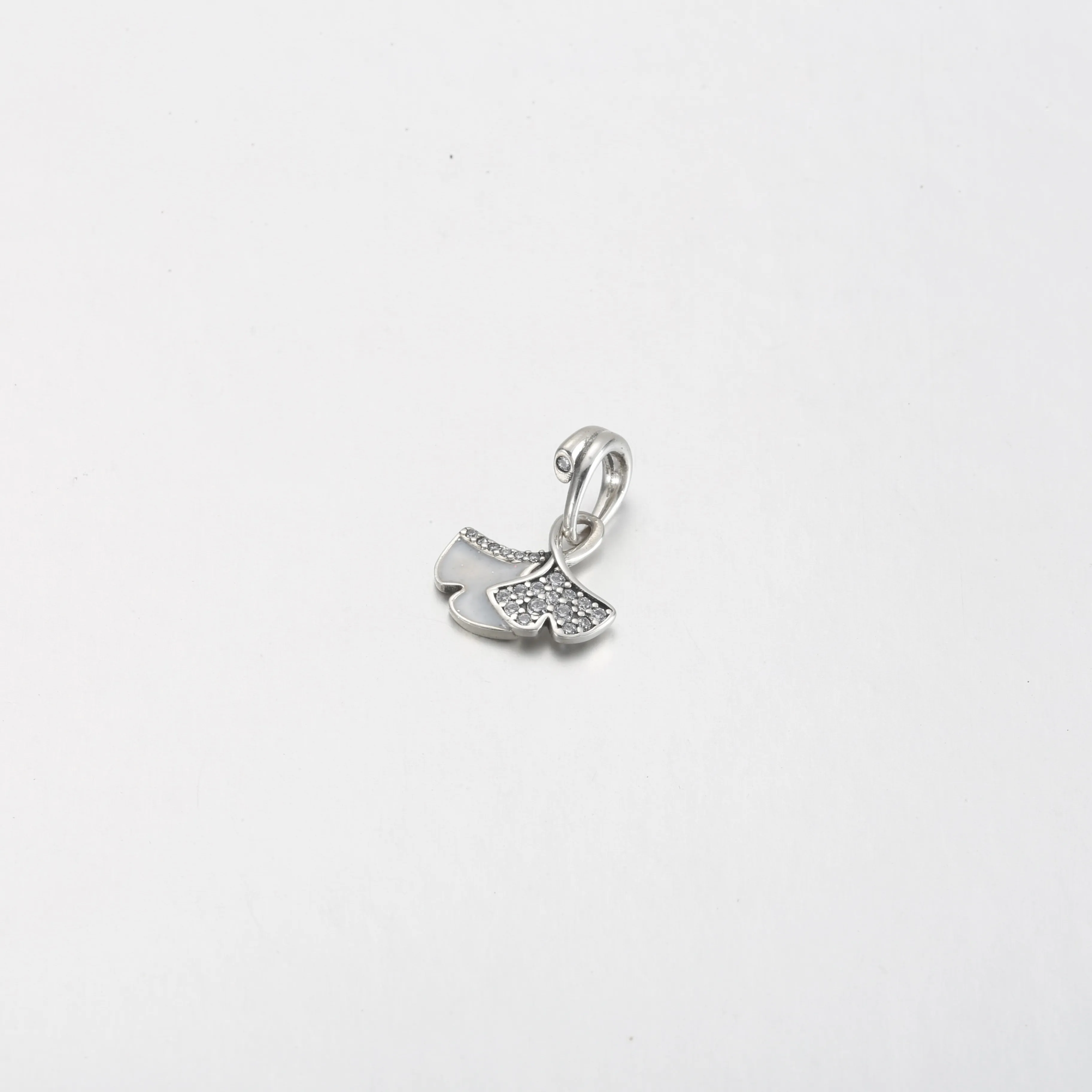 Pandora Ginkgo sterling sølv dingler med klar cubic zirconia og perlemorsk emalje - 792429C01