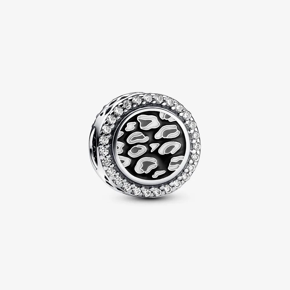 Pandora Leopardprint sterling sølv sjarm med klar cubic zirconia, grå, svart og hvit emalje - 792016CZ_E023