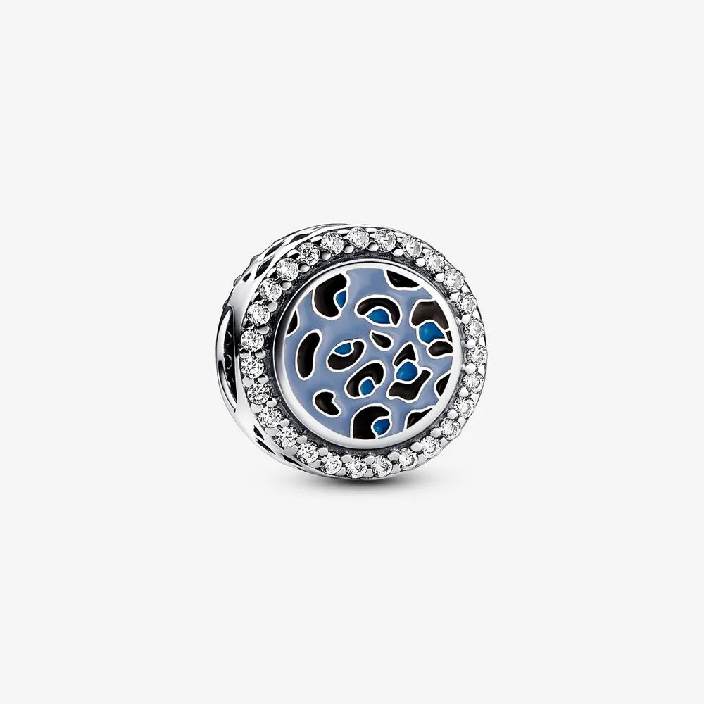 Pandora Leopardprint sterling sølv sjarm med klar cubic zirconia, pastellblå, himmelblå og svart emalje - 792016CZ_E024