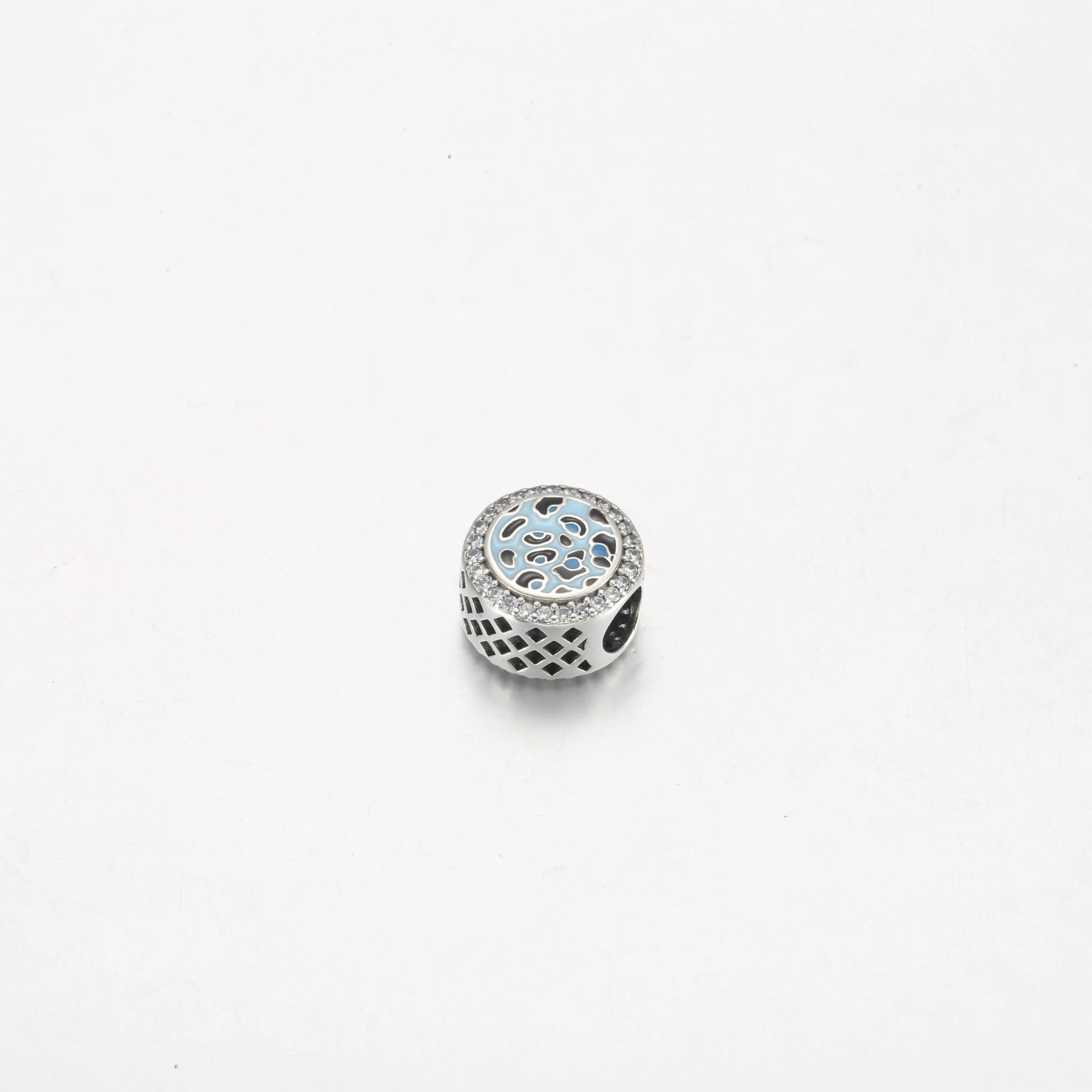 Pandora Leopardprint sterling sølv sjarm med klar cubic zirconia, pastellblå, himmelblå og svart emalje - 792016CZ_E024