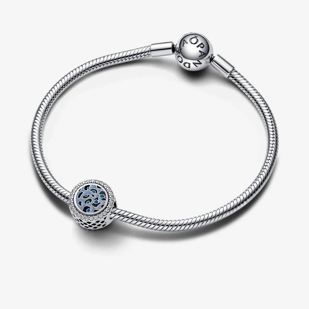 Pandora Leopardprint sterling sølv sjarm med klar cubic zirconia, pastellblå, himmelblå og svart emalje - 792016CZ_E024