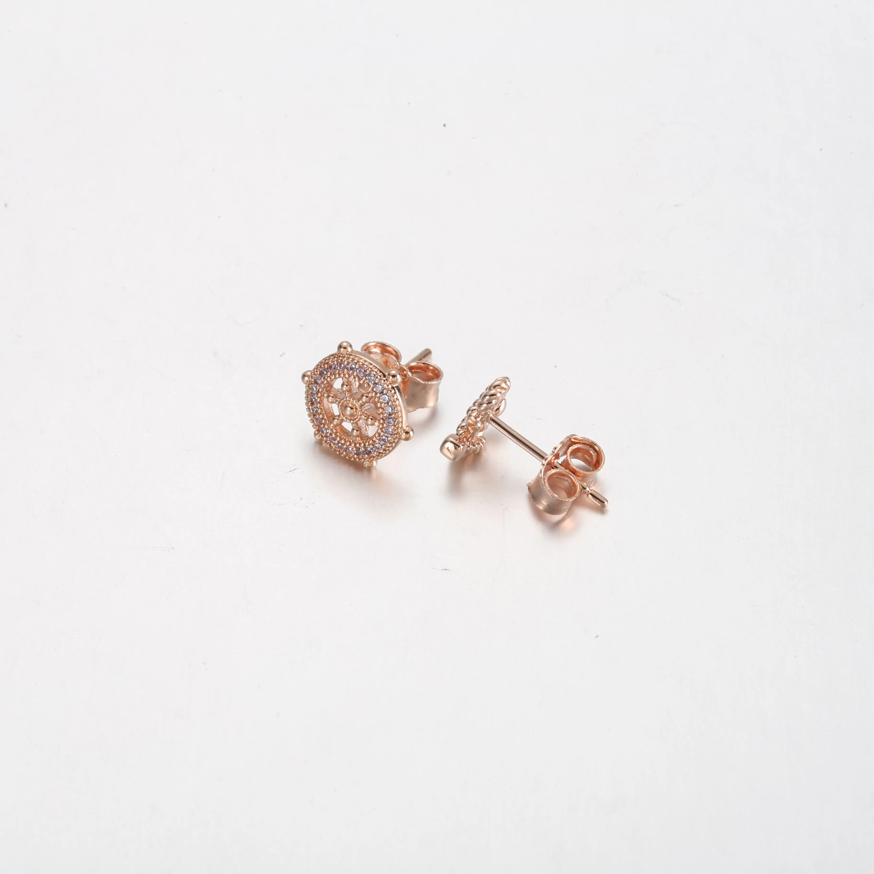 PANDORA Rose gold Sparkling Rudder and anchor Stud Earrings - P-D-3739