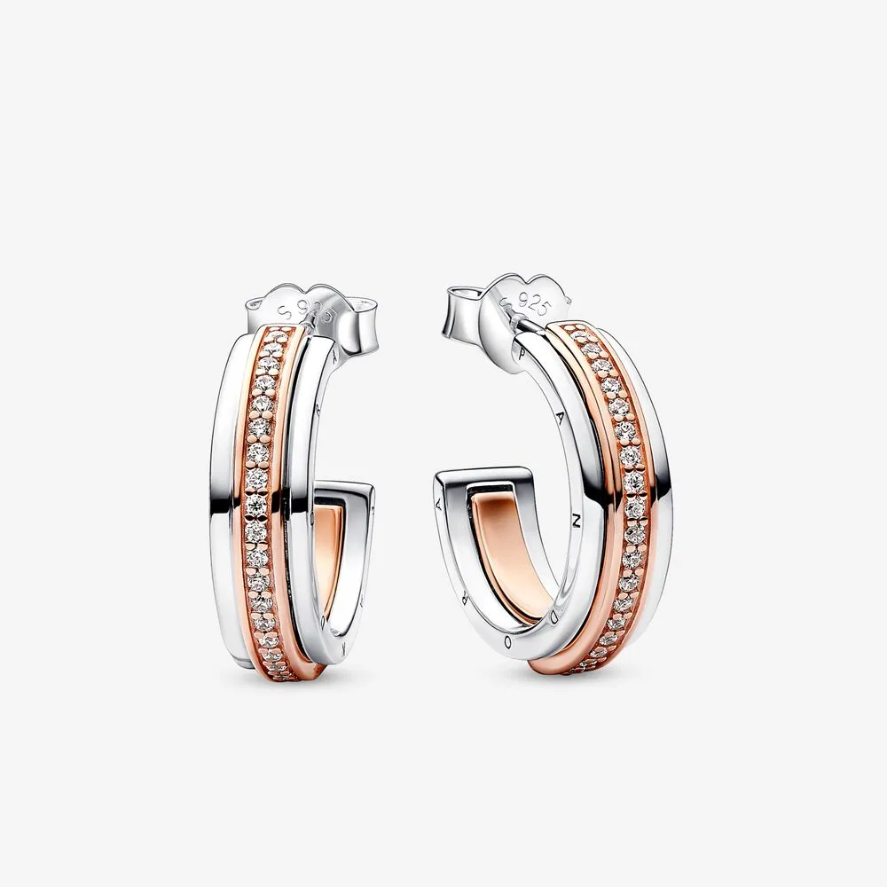 Pandora Signature Tofarget Logo og Pavé Øreringer - 282737C01