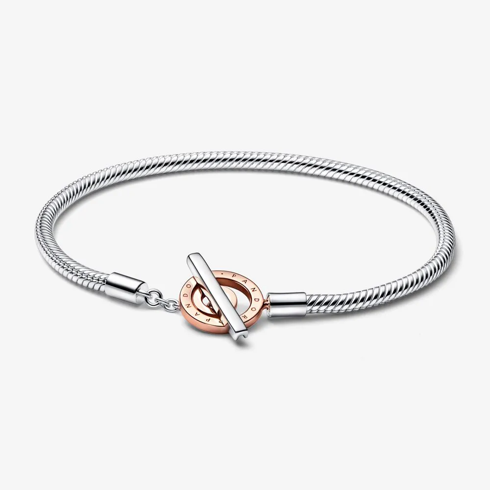 Pandora Moments Two-tone Logo T-Bar Snake Chain Bracelet - 582309C00